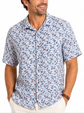 Age of Wisdom Men's Lobster Print Modal Hawaiian Button Shirt LG